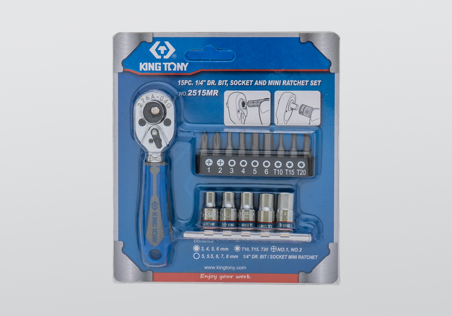 King Tony - 15 PC. 1/4" DR. Bit And Mini Ratchet Set - 2515MR