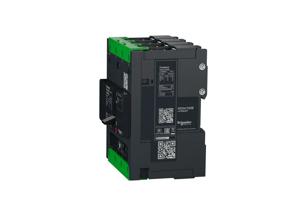 circuit breaker ComPact NSXm B (25 kA at 415 VAC), 4P 3d, 100 A rating TMD trip unit, compression lugs and busbar connectors