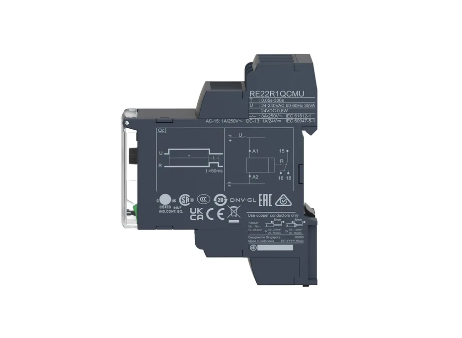 Modular Timing Relay, 5 A, 0.05 S…10 Min, 1 CO, Delay On De-energization, 24...240 V AC/DC