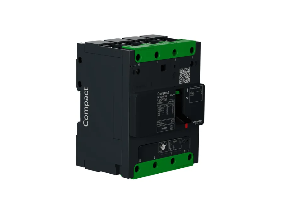circuit breaker ComPact NSXm B (25 kA at 415 VAC), 4P 3d, 25 A rating TMD trip unit, compression lugs and busbar connectors