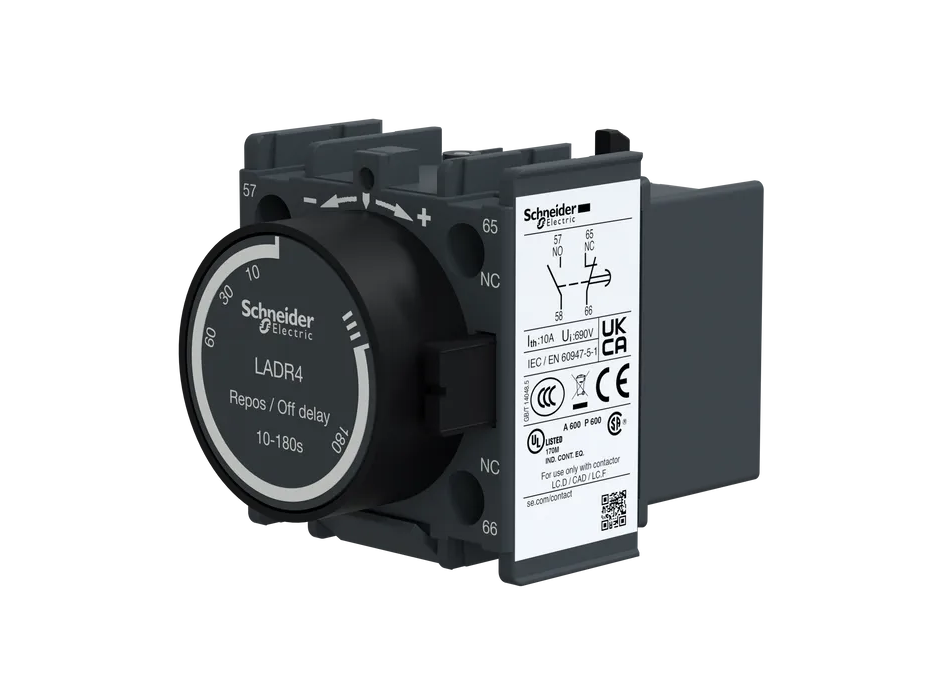 Time Delay Auxiliary Contact Block, TeSys D, 1NO + 1NC, Off Delay 10-180 S, Front Mounting, Screw Terminals