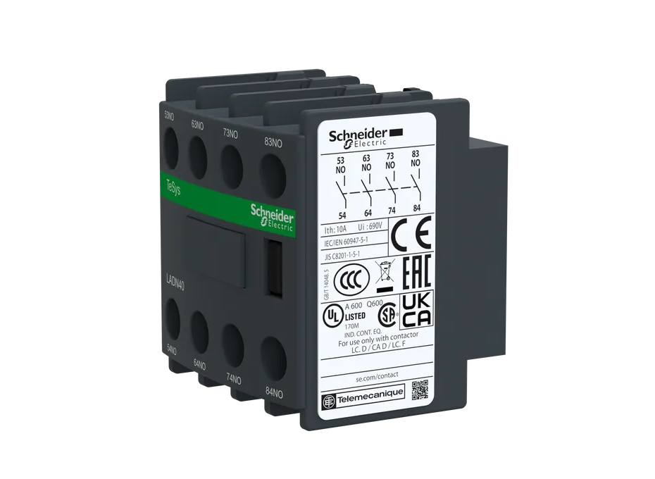 Auxiliary Contact Block, TeSys D, 4NO, Front Mounting, Screw Terminals