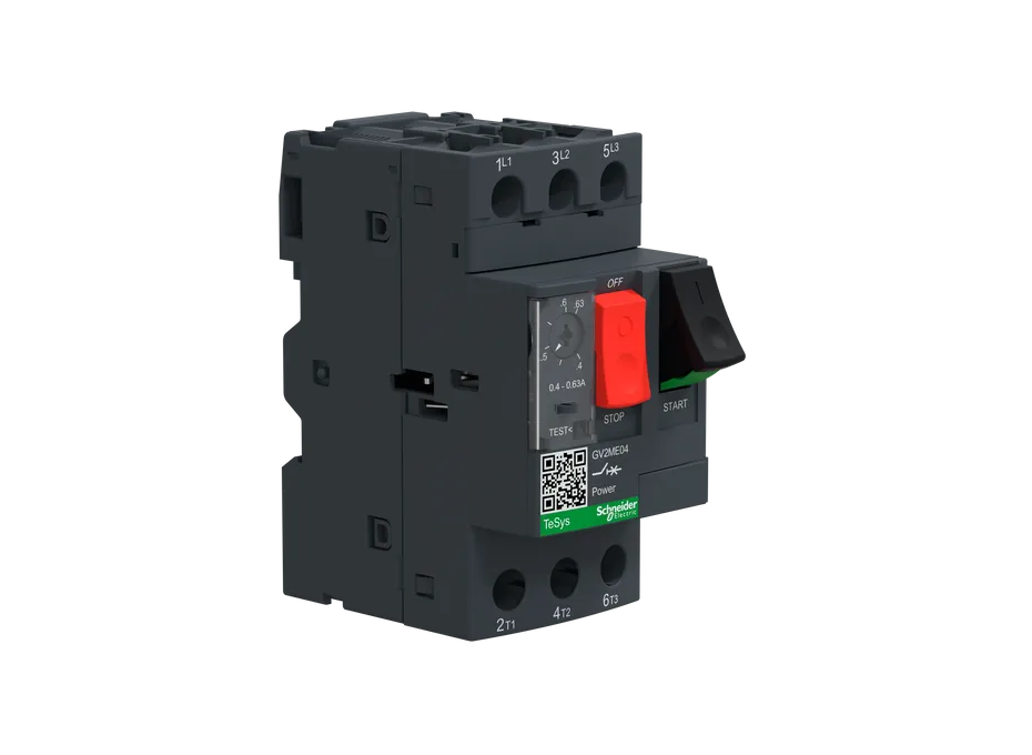 Motor Circuit Breaker, TeSys GV2, 3P, 0.4-0.63 A, Thermal Magnetic, Screw Clamp Terminals