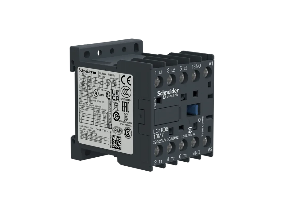 Contactor, TeSys K, 3P, AC-3/AC-3e,440V 6A, Aux. 1NC, 24V AC Coil