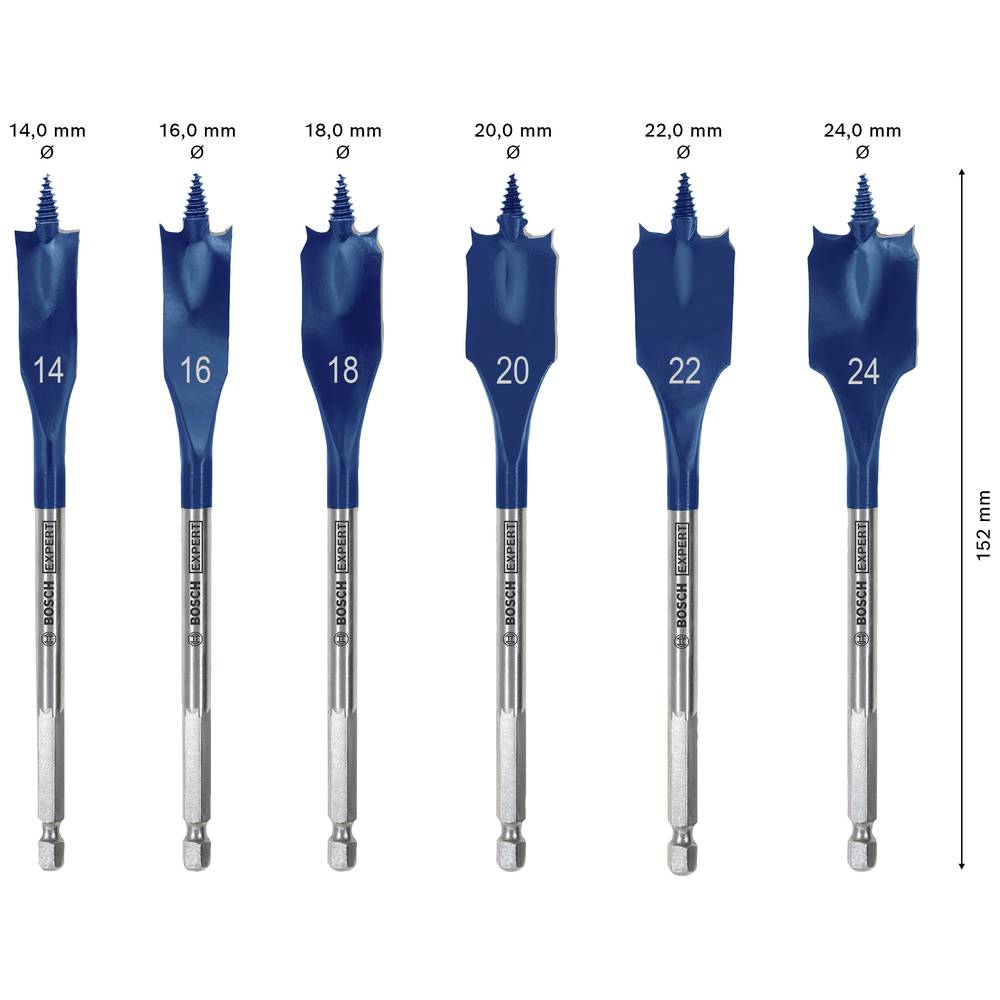 BOSCH Flat Wood Drill Bit Set14/16/18/20/22/24 Mm 6-pc