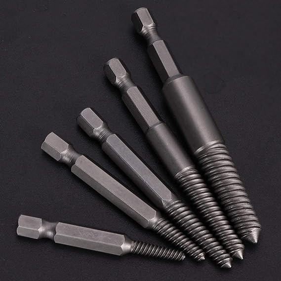 5pcs Broken Head Screw Screw Extractor Hex Handle Electric Extracting Tool Damaged Bolts Removal Tool Easy Out Kit