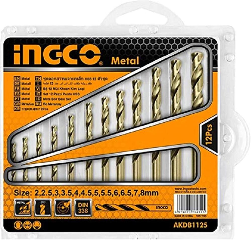 InGCO HSS Helical Drill Bit Set For Metal And Steel, 12 Pieces, AKDB1125