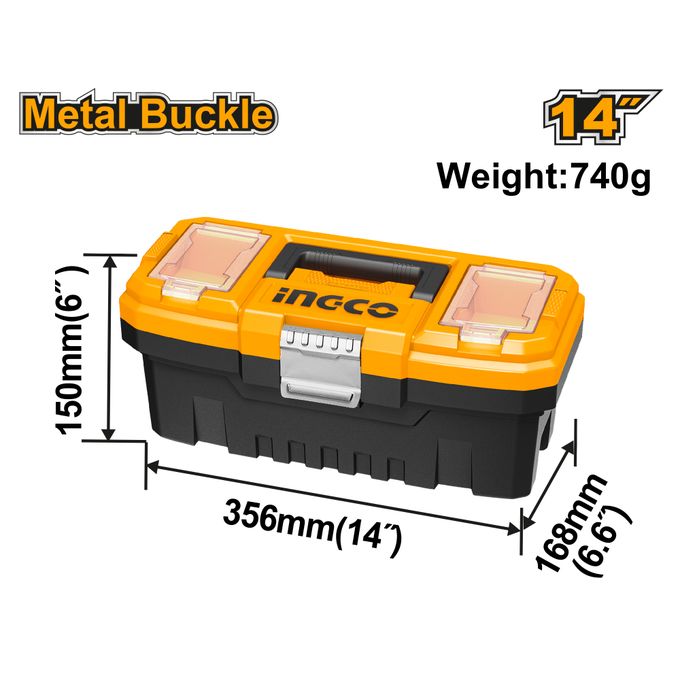 Ingco PBX1402 14 Inch Plastic Tool Box Metal Lock