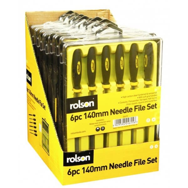 Needle File Set Rubber Grip 6pc 140mm rolson