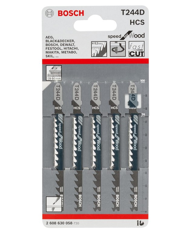 Bosch Jigsaw Blades T 244 D for wood Curve & Coarse cut 5Pcs