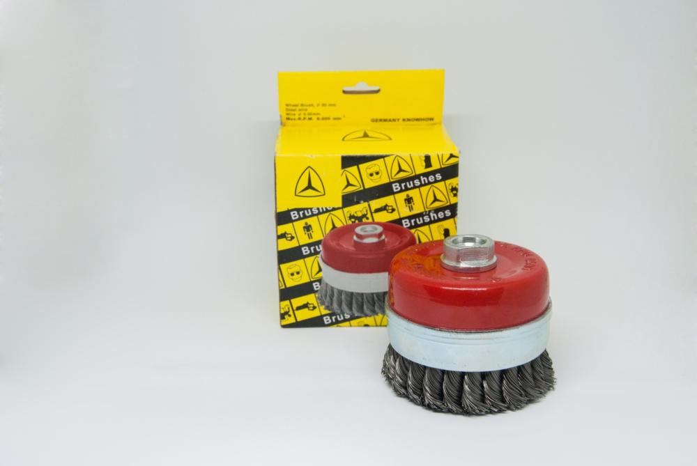 Brass Coated Braided Wire Brush Cup 90mm M14