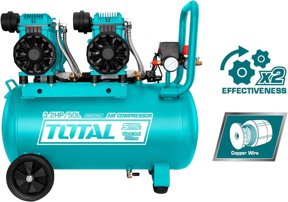 كمبروسر كاتم بدون زيت 50 لتر 2 رأس 3.2 حصان