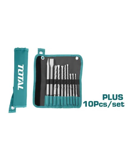 Total 10 Pcs Hammer Drill Bits And Chisels Set