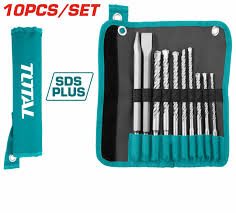 Total 10 Pcs Hammer Drill Bits And Chisels Set