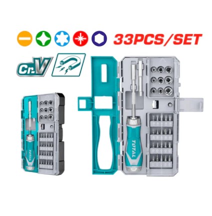 طقم مفك بسقاطة مع رؤوس مكون من 33 قطعة من توتال