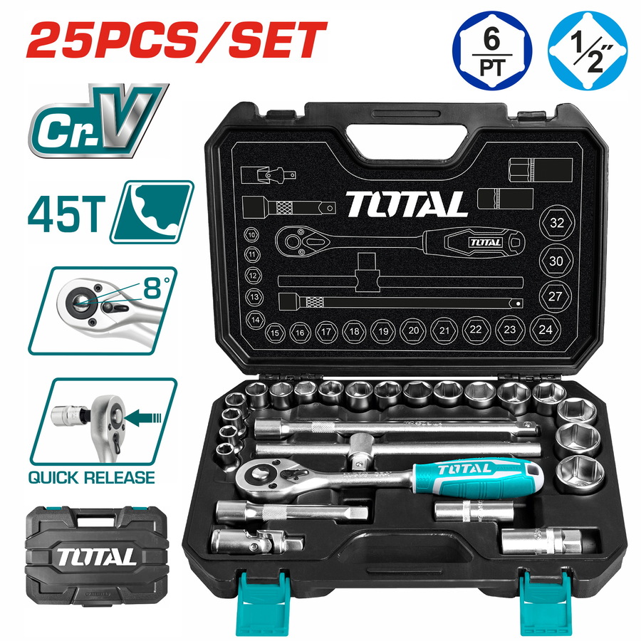 Total 25 Pcs 1/2" Socket Set