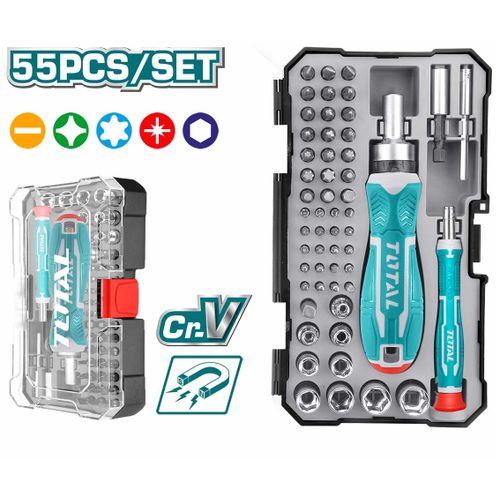 توتال طقم يد + سنون مفك 55 قطع