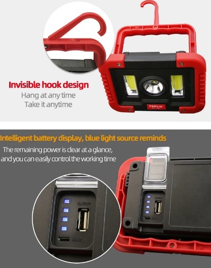 TOPLIA Spotlights X0310004 Water Proof Portable Lamp Lithium Battery USB Input/Output IP65 Handheld Flashlight