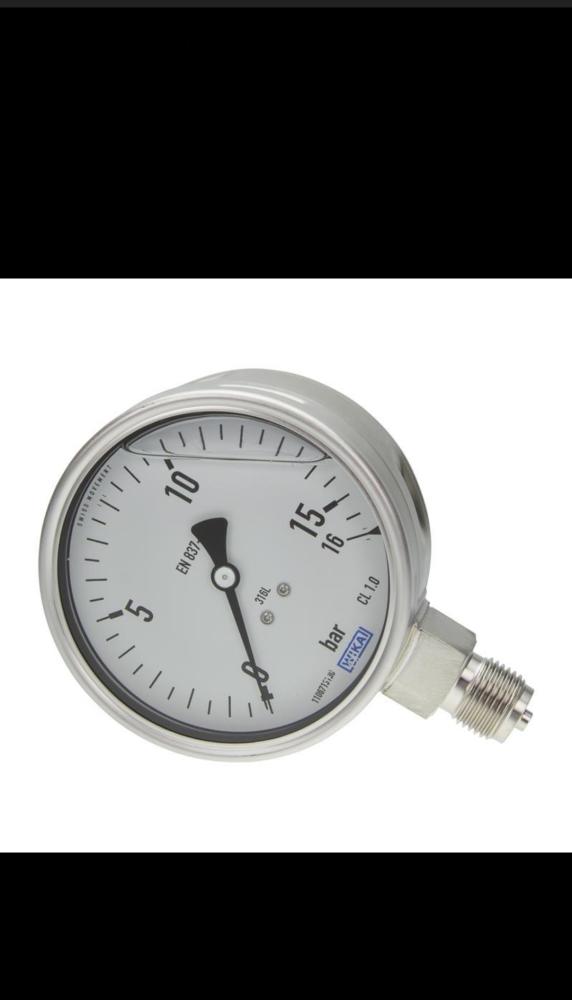 Wika Pressure Gauge - 9020870  Typ 233.50  -  0:16 Bar  NG100 Mit Flüssigkeitsfüllung CrNi-Stahl Manometer