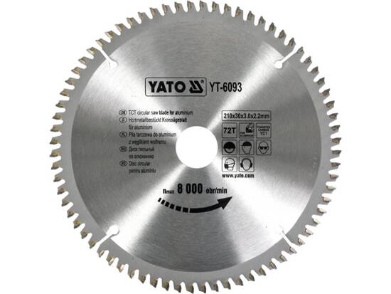 TCT BLADE FOR ALUMINIUM 210X72TX30 MM YATO