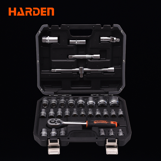 Socket Bits Set 1/2", 32 Pieces, Hexagon + Serrated, From 8 Mm - 32 Mm, Fiber Bag Harden