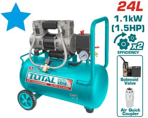 Total AIR COMPRESSOR SILENT AND OIL FREE 24 L 1 HEAD 1.5 HP