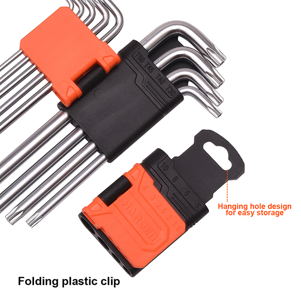 2-Pieces Plastic Holder CR-V Long Hex & Torx Key Wrench Set HARDEN