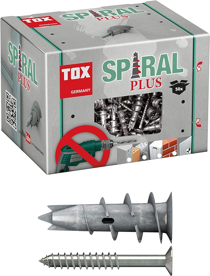 Gypsum plasterboard wall plug Spiral Plus + Screw (50 Pcs.) Tox