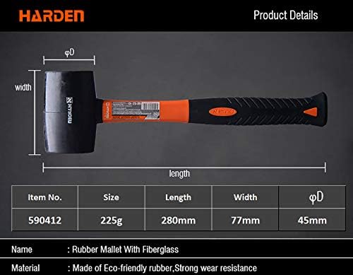 Harden 225 Grams Professional Rubber Mallet Hammer With Fiberglass Handle
