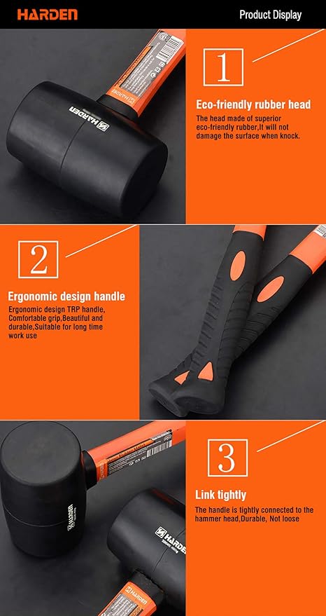 Harden 225 Grams Professional Rubber Mallet Hammer With Fiberglass Handle