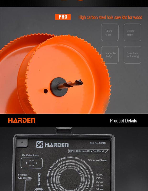 High Carbon Steel Professional 11PCS Hole Saw Kits For Wood Harden