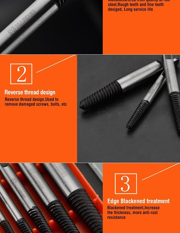Professional 5PCS Coarse Thread Screw Extractor Set Harden