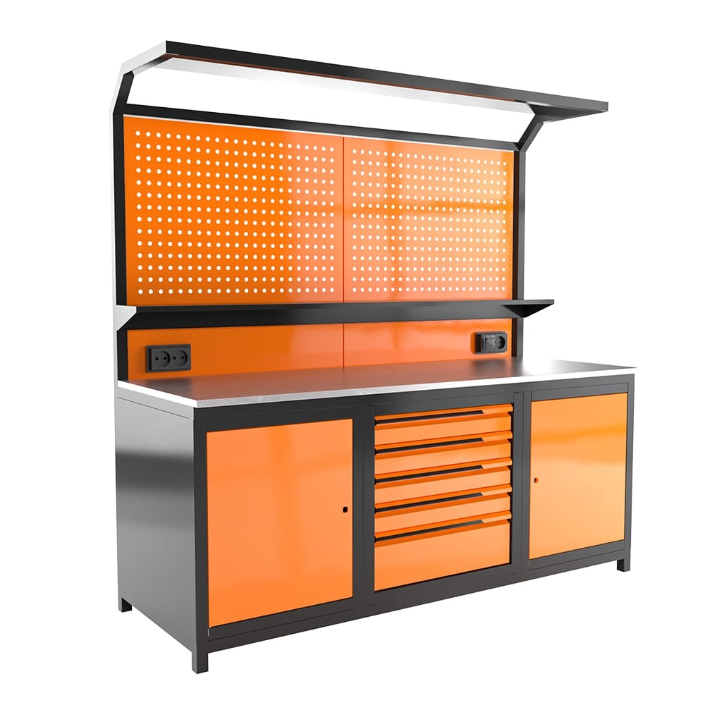 PANEL WORK TABLE WITH DRAWERS + 2 CABINETS 1 Set Hanging Board + 5 Drawers + Cabinet