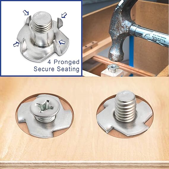 Wood T Nuts, 8mm Insert Nuts | 50 Pieces | Fork Nut