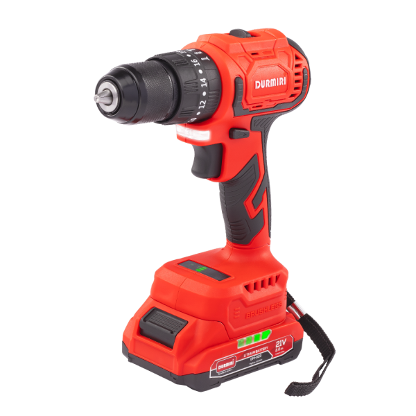 DURMIRI Cordless Drill / 21V/10mm Brushless +2 Battaries + 1 Charger