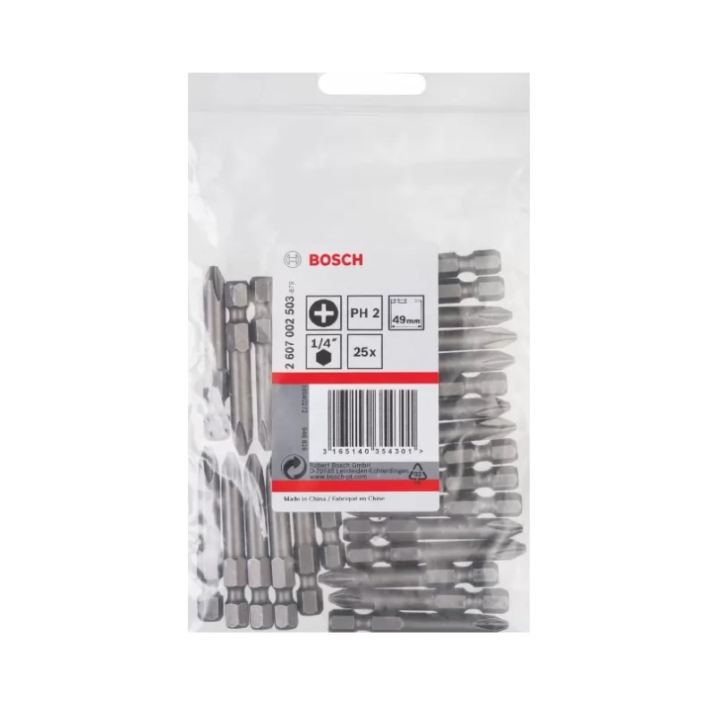 Bosch Professional Screwdriver Bit Extra Hard, PH2 / PZ2 -25pcs
