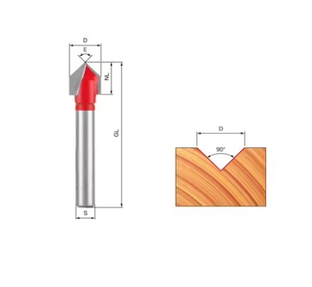 FREUD V-groove Router Bit 8mm Diameter 16x90mm Length