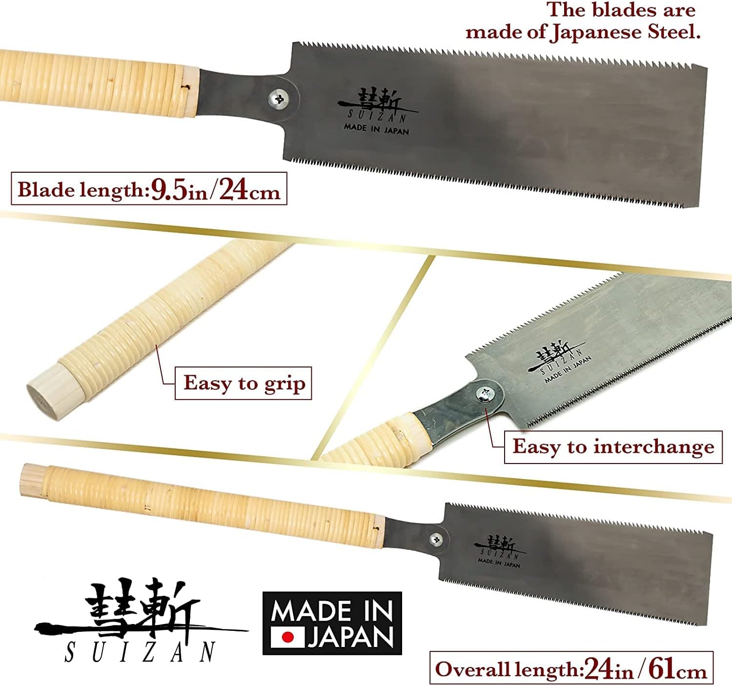 SUIZAN Japanese Pull Saw Hand Saw 24 Cm Ryoba Double Edge Flush Cut Saw Woodworking Tools