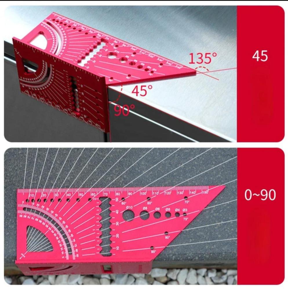 Woodworking 3D Mitre Angle Square Ruler 45 Degree/90 Degree T-type Aluminm Allo Carpenter Measuring Tool For Woodwrking