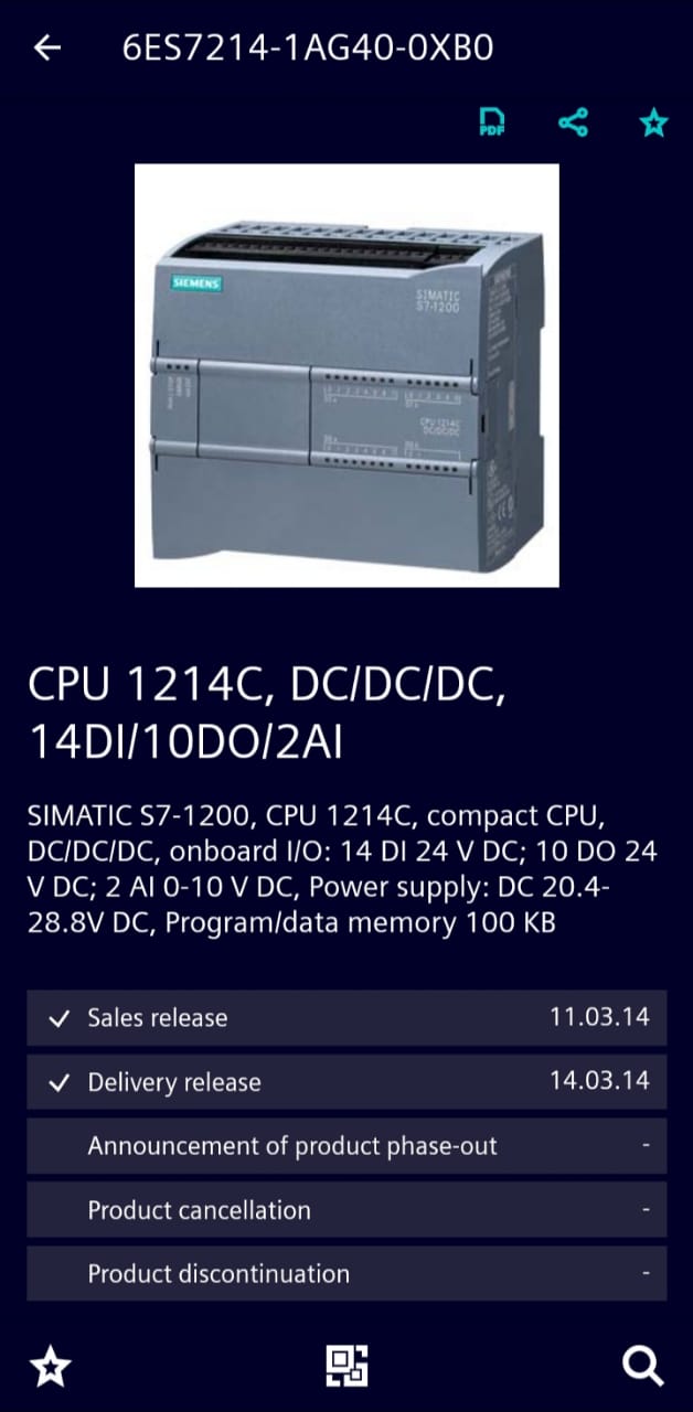 SIEMENS PLC S7-1200 1214c 6ES7214-1AG40-0XB0