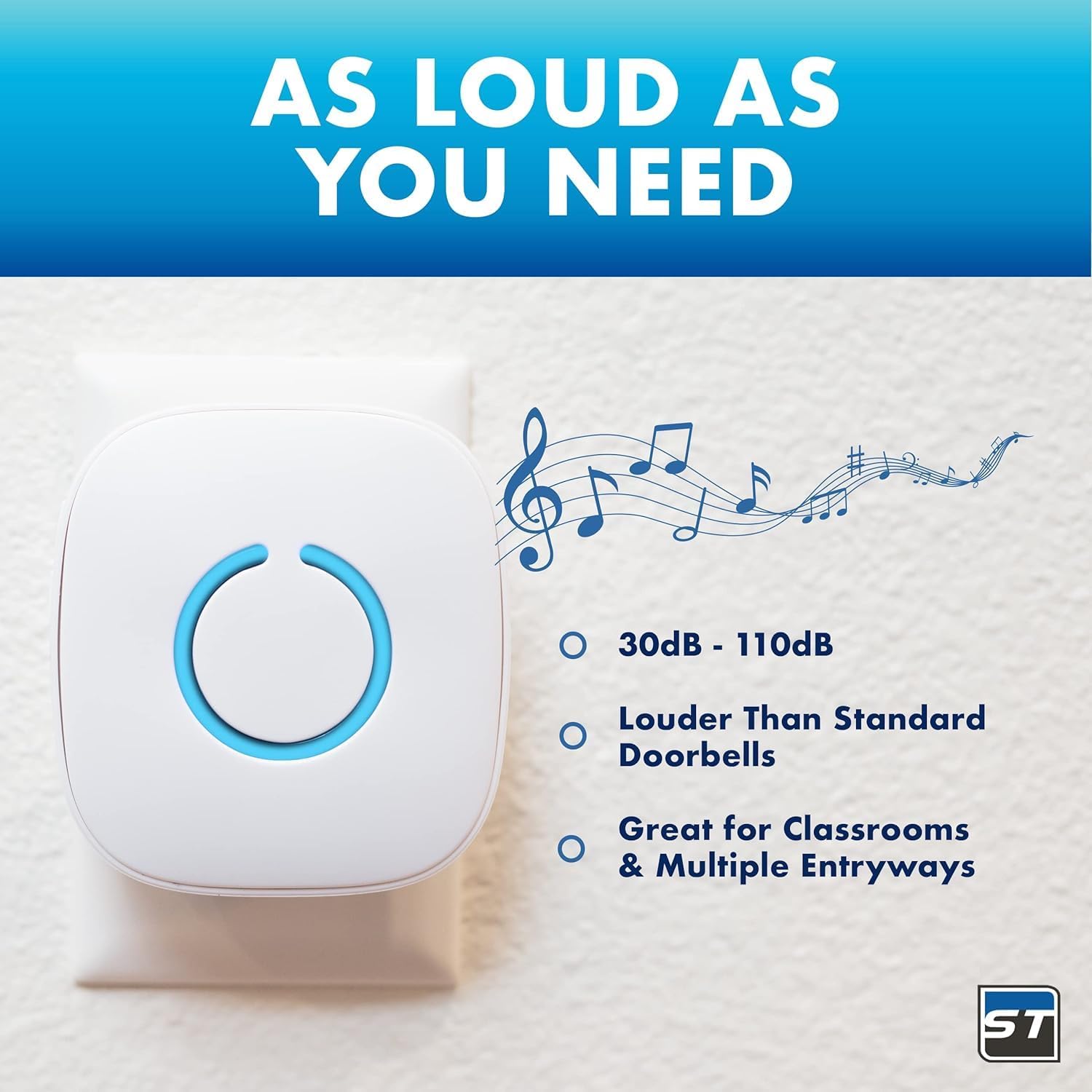 جرس لاسلكي SadoTech مقاوم للطقس مع ( 1 زر ضاغط +2 جهاز استقبال, نطاق 300 متر اللون اسود )