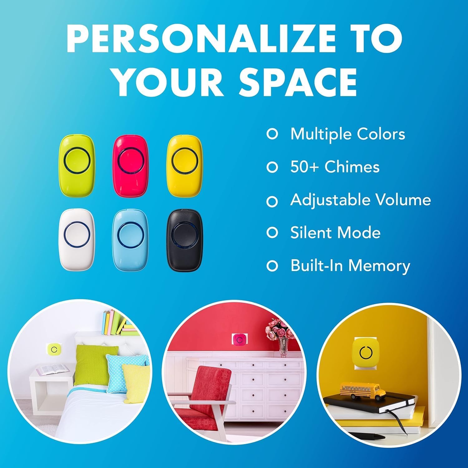 جرس لاسلكي SadoTech مقاوم للطقس مع ( 1 زر ضاغط +2 جهاز استقبال, نطاق 300 متر اللون اسود )