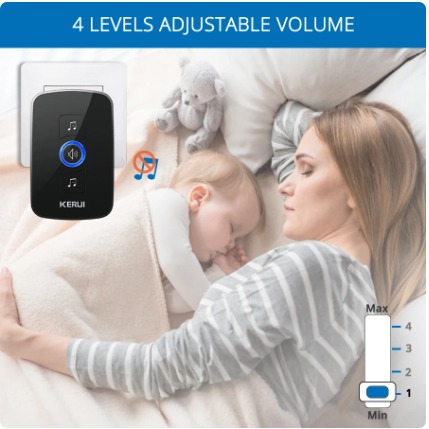 Wireless Doorbell KERUI (2 Push Buttons + 1 Plug in Receiver, 300 Meter, 60 Melodies,5 Volume Levels and LED Flash ) Color Black