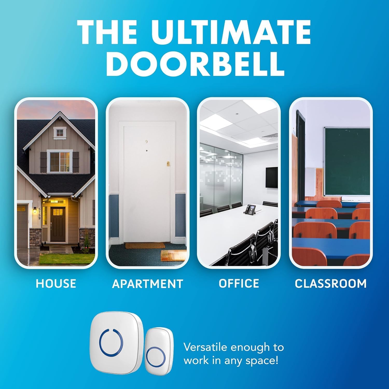 Wireless Doorbell SadoTech ( Color White 1 Push Button + 2 Plug in Receivers, 300 Meter, 52 Melodies )
