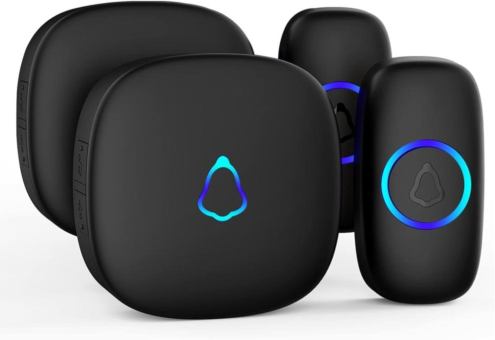 Wireless Doorbell SECRUI ( Color Black 2 Push Buttons + 2 Plug in Receivers, 300meters 58 Doorbell chimes & 5 Volume Levels, LED Strobe )