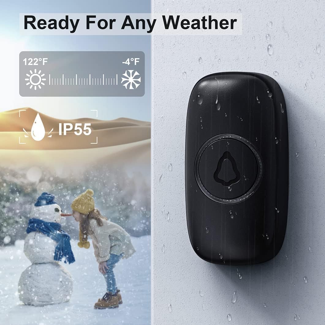 Wireless Doorbell SECRUI  ( Color Black 2 Push Buttons + 3 Plug in Receivers, 300meters 58 Doorbell chimes & 5 Volume Levels, LED Strobe )