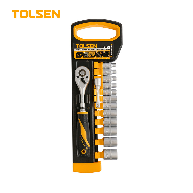TOLSEN 14PCS 1/4″ RATCHET HANDLE WITH SOCKET SET