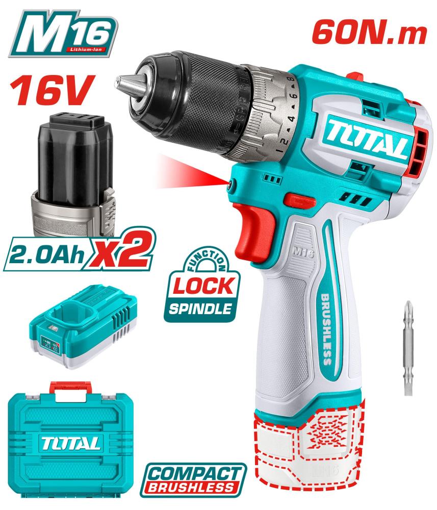 Total Compact Brushless Cordless Drill 13mm 16V 60 Nm