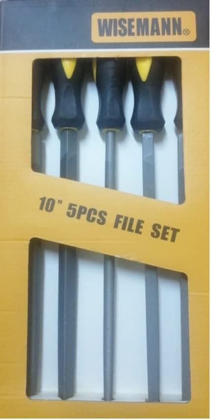 5PC 10" STEEL FILE HALF ROUND,HAND,TRIANGLE,SQUARE,ROUND WITH HANDLE 	WISEMANN