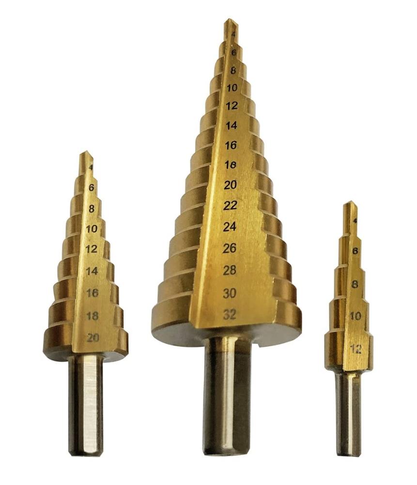 WISEUP 3pcs HSS Step Drill Bit Set, Cone Drill Bit